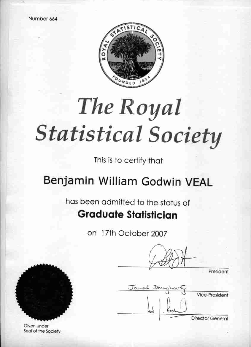Certificate from Royal Statists Society